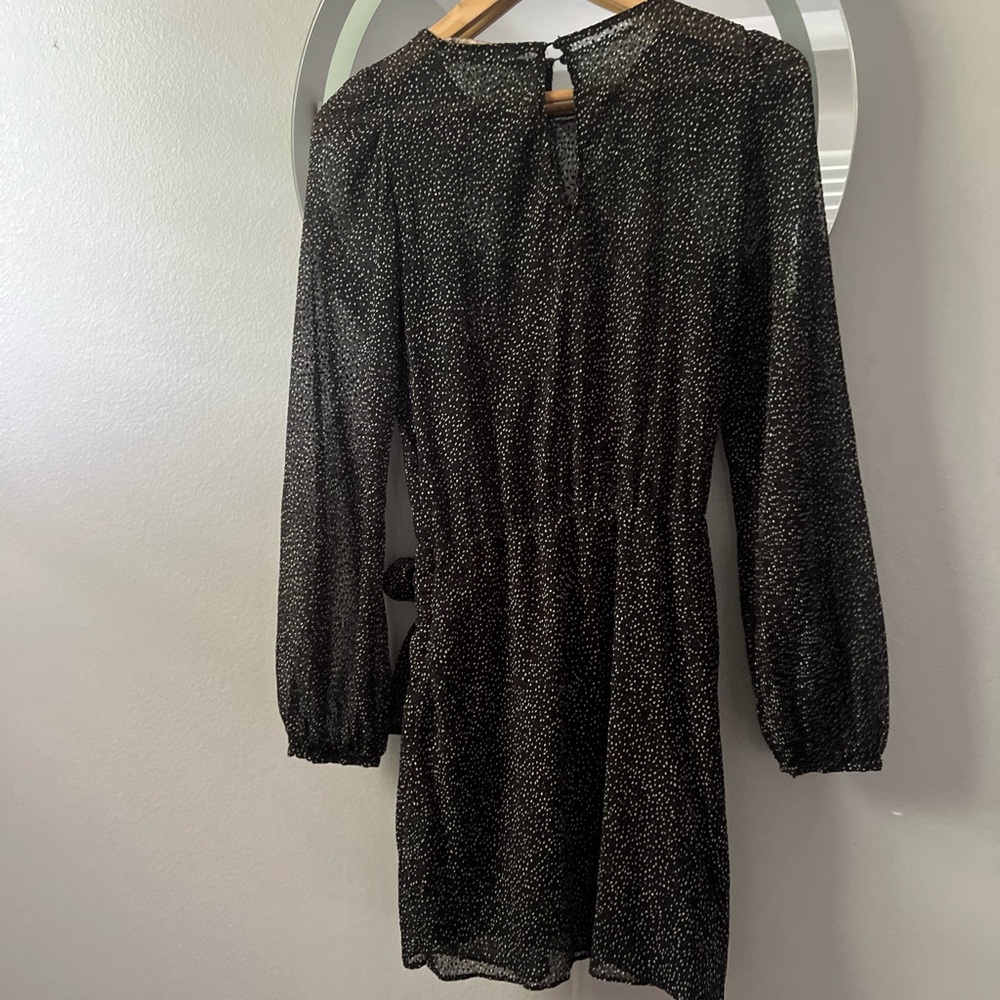 Zara Black Dress with White Speckles wrap dress in the front . Like new - Picture 2 of 6